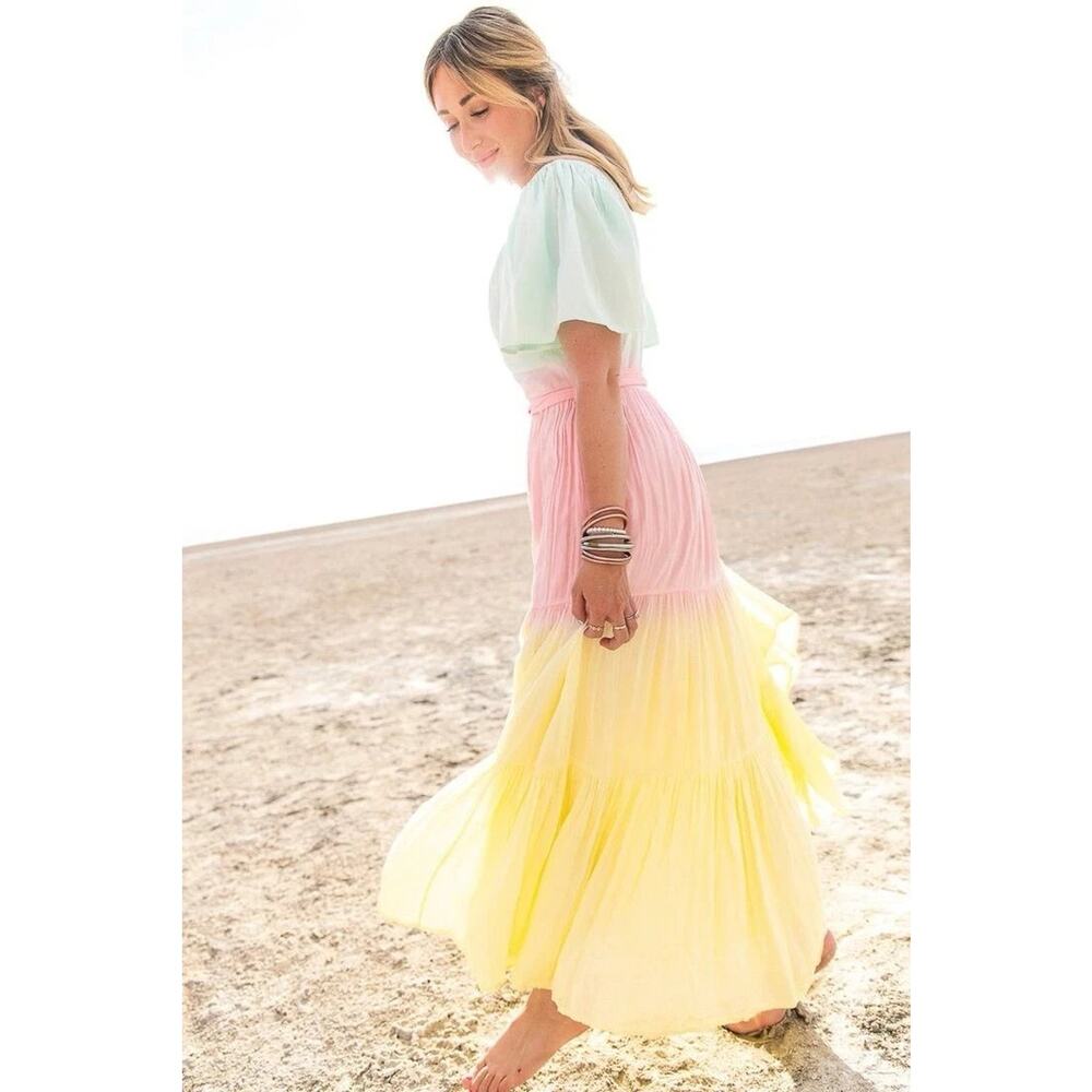 New W/Tag Ivy City Co Pink Yellow Ombre Sunrise Maxi Dress Small